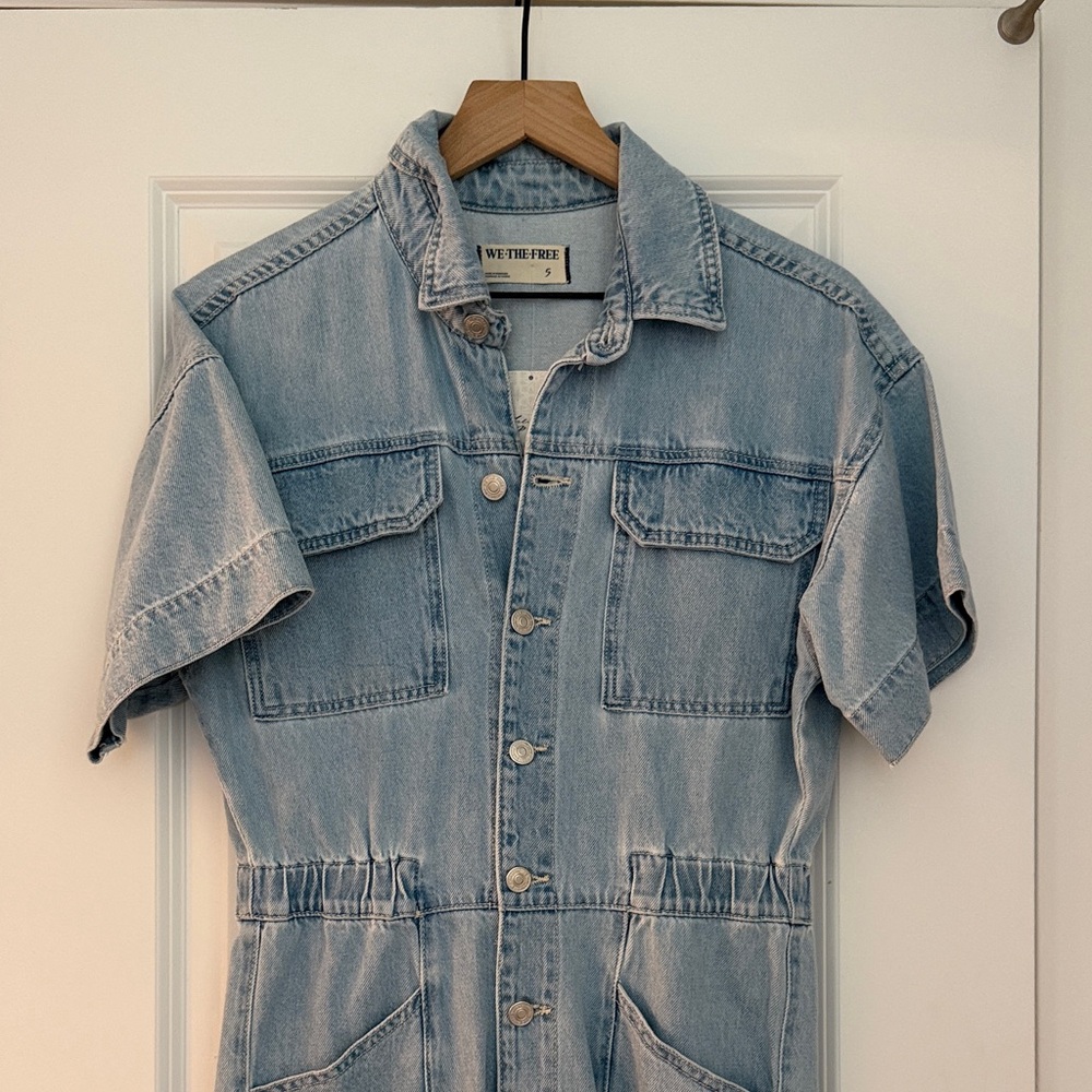 NWT We The Free Light Blue Denim Short Sleeve Romper (S) - Picture 2 of 8